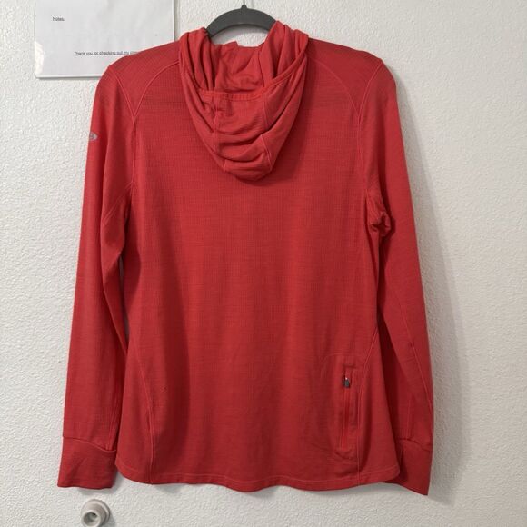 Icebreaker Merino GT Half Zip Hoodie Large Coral Outdoor Base Layer Zip Pocket - Picture 3 of 6